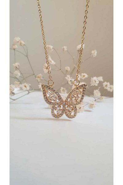 Feride Elegant Necklace with 316L Steel Butterfly Stones - Fmaccesories in 14K Gold
