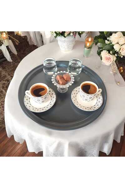 EceAksesuar Metal Presentation Tray, Coffee Tray, Tea Tray, 30 cm Round Tray