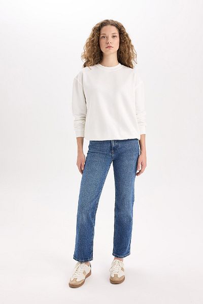 DeFacto Comfort Straight High Waist Knöchellange, waschbare Jeanshose E3411axns