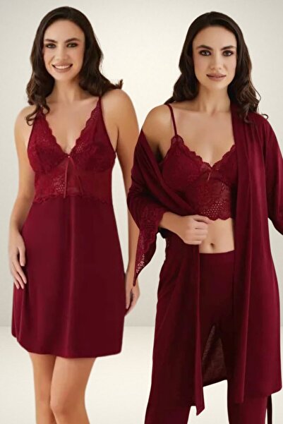 vory Kadın Gecelik Sabahlık Çeyizlik Pamuklu Pijama Takımı