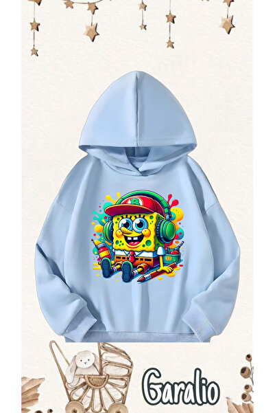 Garalio SÜNGER BOB BASKILI KAPÜŞONLU ÇOCUK SWEATSHİRT