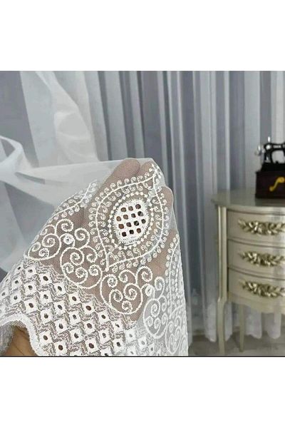 evihtiyaclarim by IOC Bamboo Tulle Curtain - Honeycomb No Iron on Top, 1X3 Close Pleated with Living Room and Guest Room