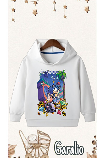 Garalio سويت شيرت بقلنسوة للأطفال مطبوع عليه سونيك
