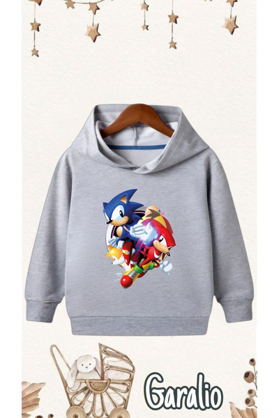 Garalio سويت شيرت بقلنسوة للأطفال مطبوع عليه سونيك