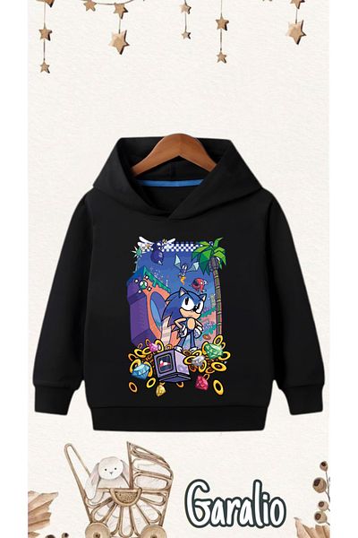 Garalio Sonic Printed Hooded Children's Sweatshirt