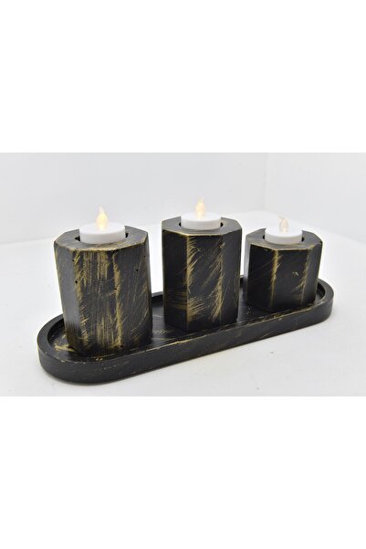 CONCRETE-HEXAGONAL TOWER CANDLE HOLDER - BLACK