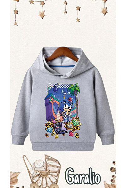 Garalio سويت شيرت بقلنسوة للأطفال مطبوع عليه سونيك