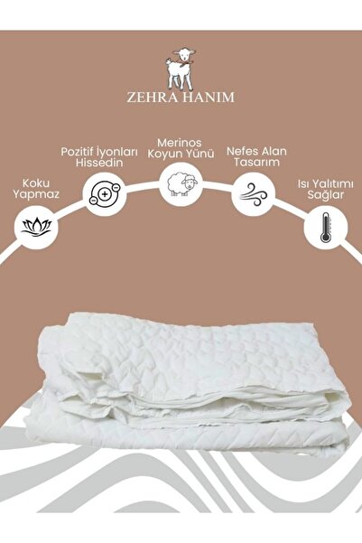 Zehra Hanım Çift Kişilik Lastikli Yün Yatak Pedi 160 X 200