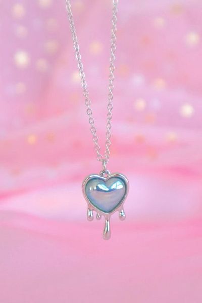 Touz Moda Blue Crystal Heart Melting Imported Necklace with Silver Color Chain