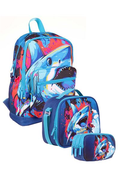 KAUKKO Kids Layer Shark 3-Piece School Bag Set
