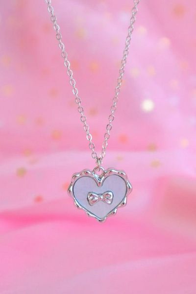 Touz Moda Blue Heart Bow Imported Necklace with Silver Color Chain