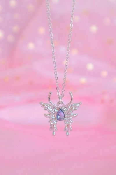 Touz Moda Purple Stone Butterfly Imported Necklace with Silver Color Chain