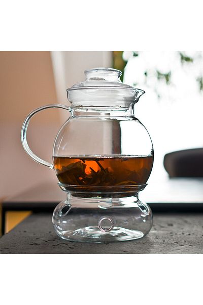 Termisil ,Ball,Borosilicate Glass Teapot,1.5L,With Glass Lid,Warmering base,transparent,(24x17x16cm)
