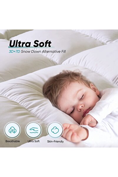 KOZZY HOME 1000 Gr Fluffy Sleeping Pad for Firm Mattresses with Four Corner Elastic, Orthopedic, 2 Pillow Cases as a Gift