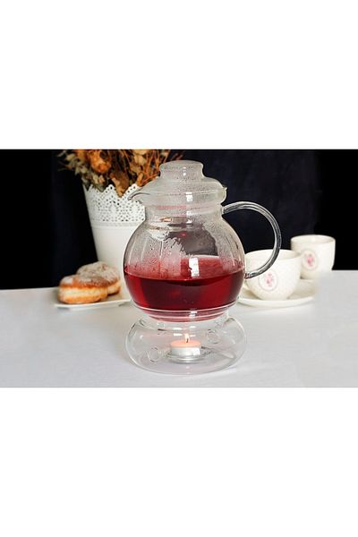 Termisil ,Ball,Borosilicate Glass Teapot,1.5L,With Glass Lid,Warmering base,transparent,(24x17x16cm)
