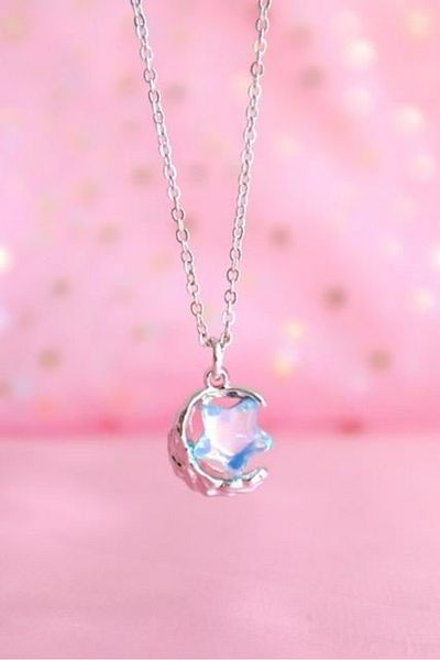 Touz Moda Silver Color Chain Moon Holographic Star Imported Necklace