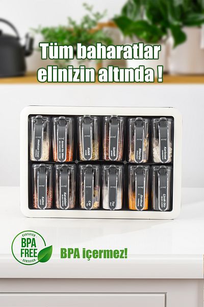 Porsima 1118 طقم حاوية تخزين بهار مكون من 12 قطعة مع ملصق حامل وملعقة ذاتية اللصق وغطاء