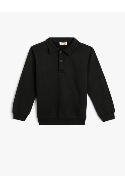 Koton Uzun Kollu Pamuklu Şardonlu Polo Yaka Sweatshirt