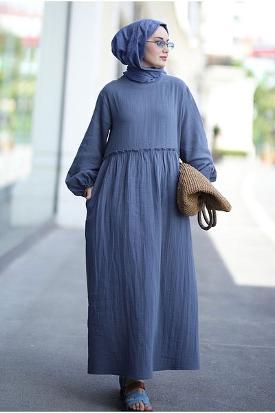 HEQA Rochie de muselină albastru