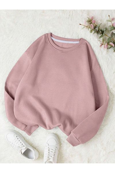 Trendseninle Γυναικείο φούτερ με 3 κλωστές Dusty Rose Plain Crew Neck
