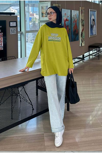 HEQA Tricou verde fistic cu gât crew de 70 cm