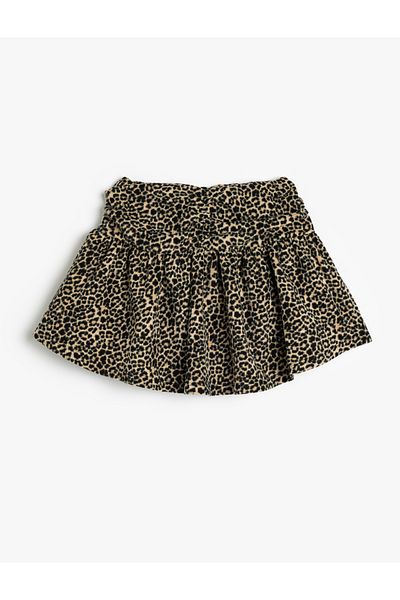Koton Pleated High Waist Leopard Print Raster Skirt