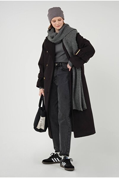 HEQA Uzun Kruvaze Kaban Siyah