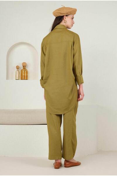 HEQA Arkası Pileli Gömlek Olive