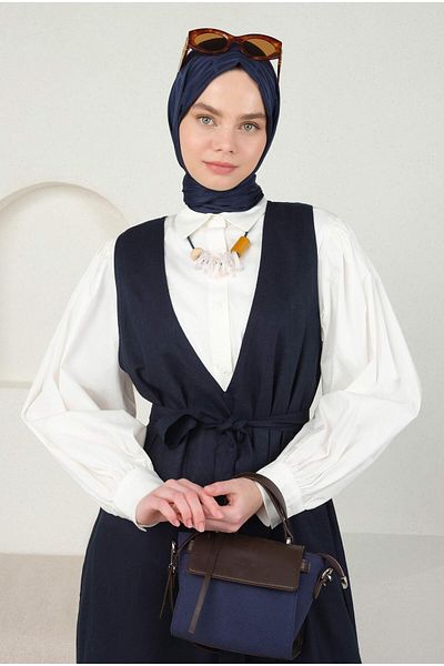 HEQA Navy Blue Jou Pattern Jacquard Shawl