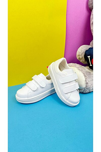Nstil Daily Unisex White Sneaker Velcro Stitching Detailed Thick Sole Comfortable Lightweight Sports Shoes 525Pf