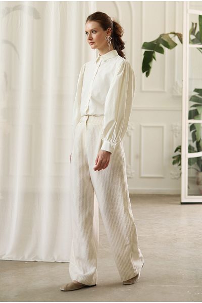 HEQA Pantaloni modal cu dungi late - Culoare os