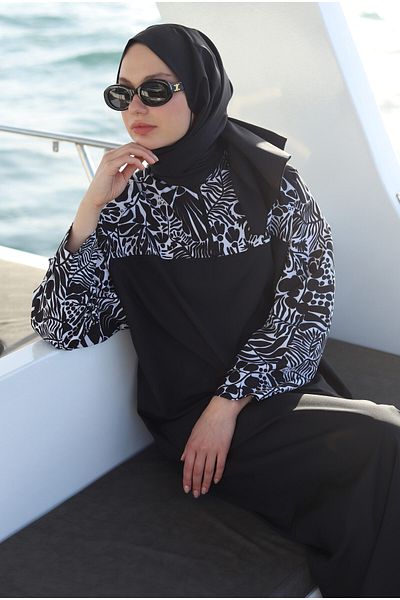 HEQA Black Beach Bag - Patterned