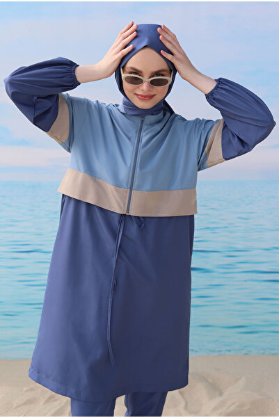 HEQA Χρώμα Λεπτομερές Μαγιό Hijab Τζιν Μπλε