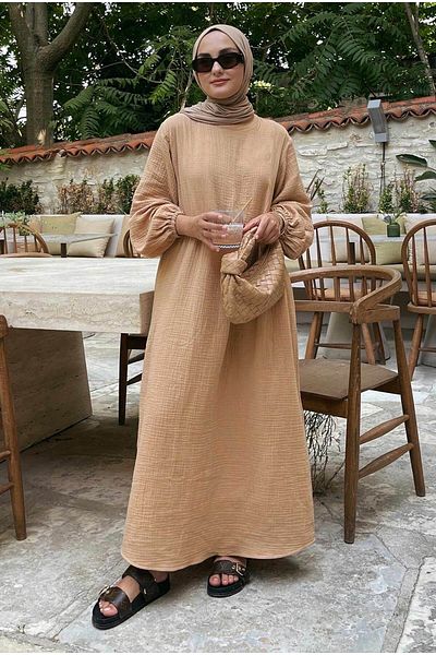 HEQA Rochie de muselina maro lapte