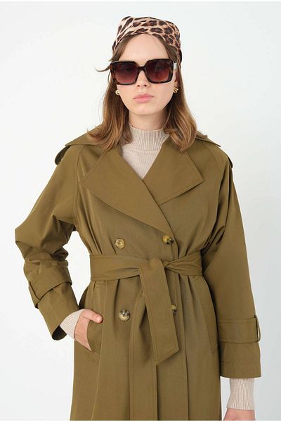 HEQA Epaulette Classic Trench Coat with Oil Green Handle