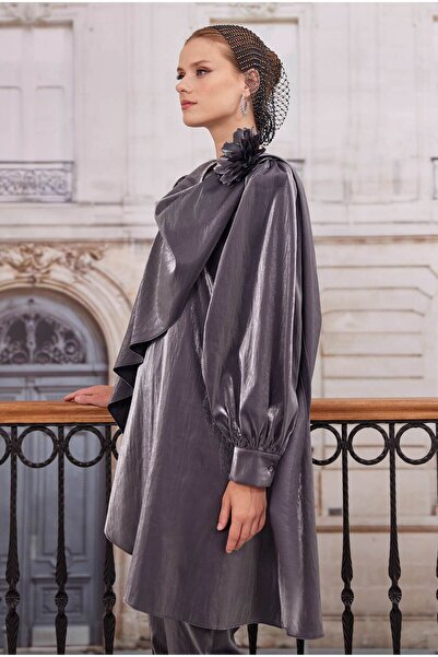 HEQA Çiçek Broş Detaylı Takım Siyah