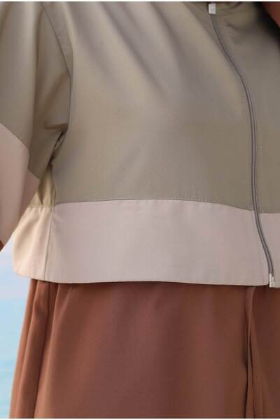 HEQA Costum de baie Hijab cu detaliu de culoare maro