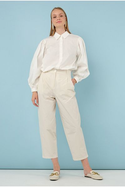 HEQA Pantaloni de buzunar din flanel ecru