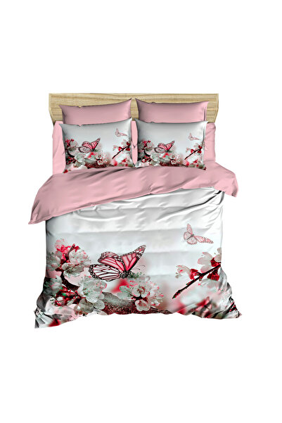Fabeteks Spring White Butterflies 3D Double Duvet Cover Pillow Set