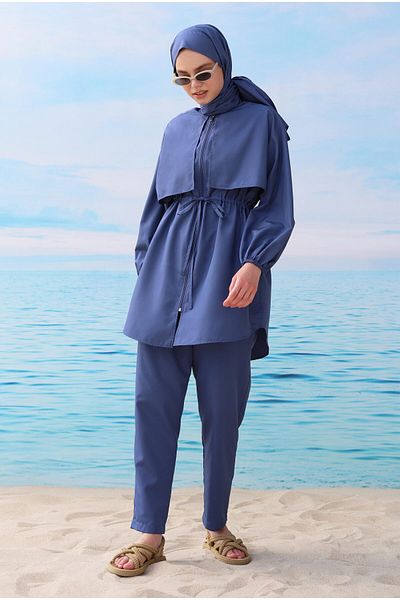HEQA Denim Blue Windbreaker Swimming Suit