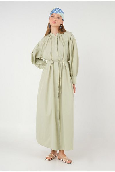 HEQA Rochie din poplin verde deschis - guler adunat