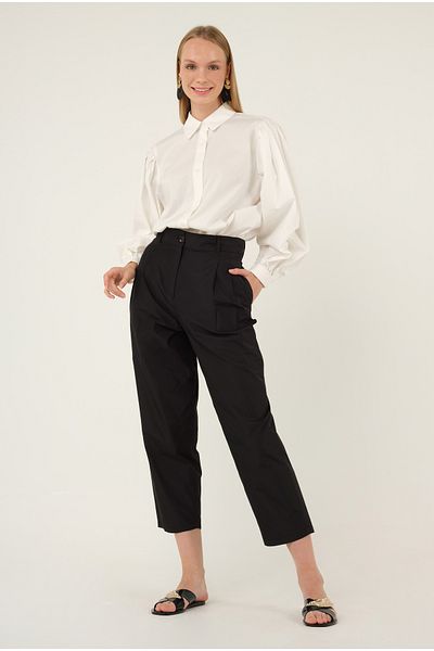 HEQA Pantaloni negri cu buzunar flanel