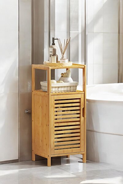 Digithome Bambu 1 Kapaklı 2 Raflı Çok Amaçlı Banyo Düzenleyici Organizer Dik Dolap DB-0043 - HYT