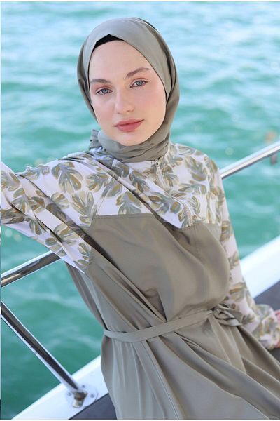 HEQA Khaki Patterned Beach Dress