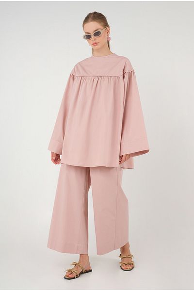 HEQA Pantaloni largi din poplin roz moale