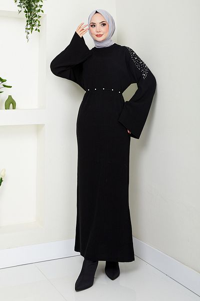 ModaMerve Black Pearl Knitwear Dress - 8060Hbs932-M