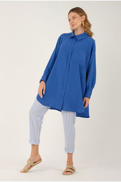 HEQA Cămașă modal Saks Blue cu mâneci raglan
