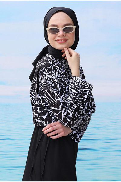 HEQA Μαγιό Hijab με σχέδιο μαύρο