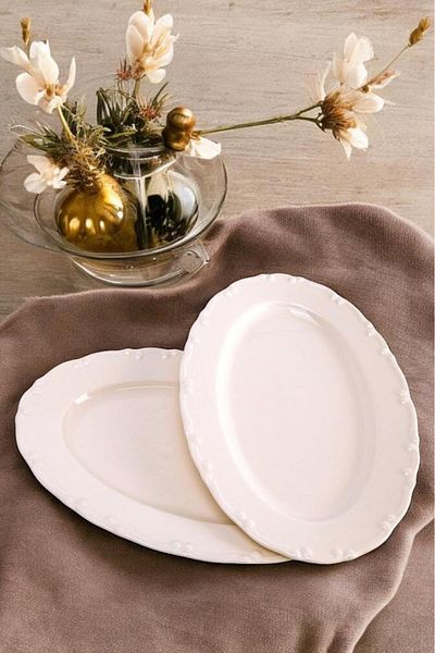Digithome Liana 2-Piece 30 cm Porcelain Boat Plate Cream Tl 4012321   C320.225
