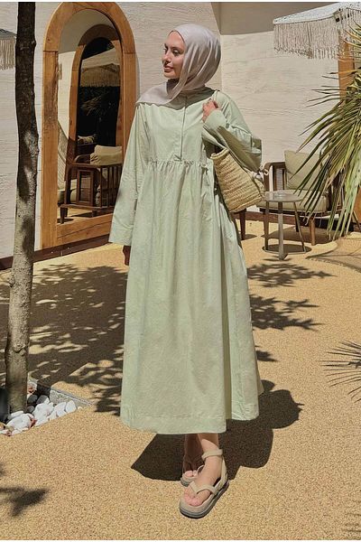 HEQA Light Green Embroidered Poplin Dress